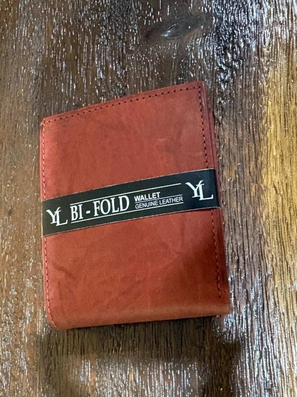 YL Genuine Leather Red Brown Bi-fold Men's Wallet NIP NEW